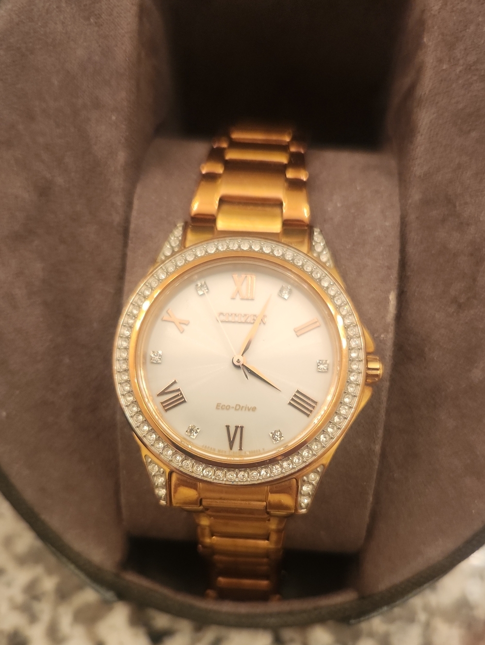 Citizen Gold-tone Women's Crystal Bezel Watch with White Dial